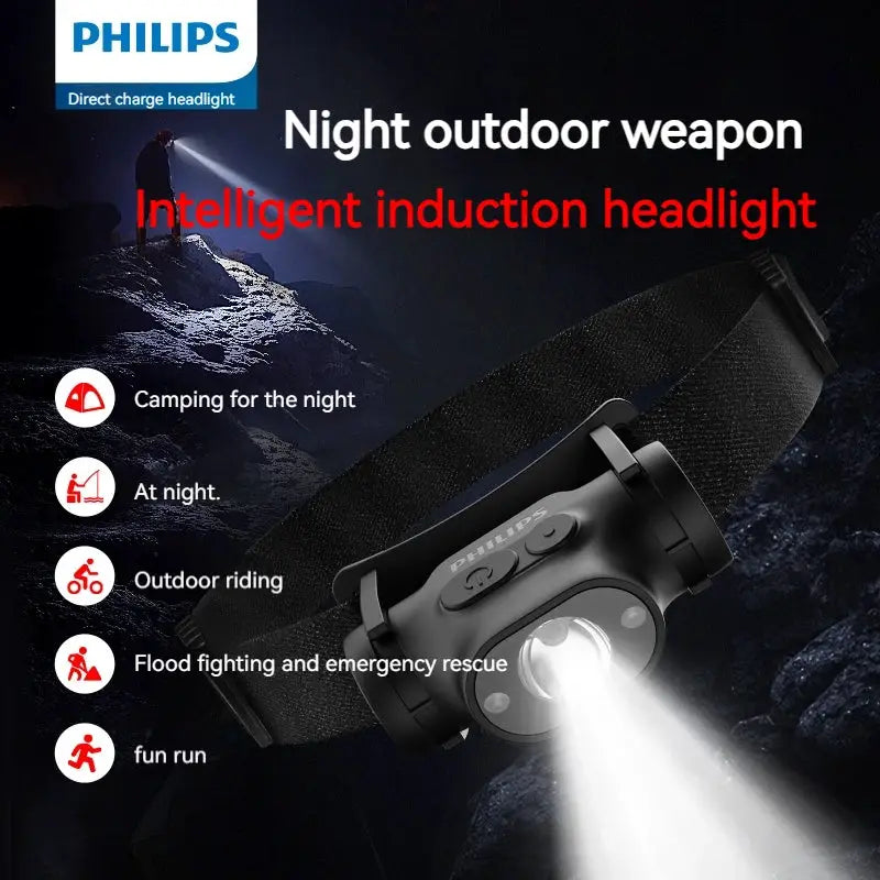 PHILIPS LED Headlamp Sensor Head Flashlight Ten Types of Lighting Type-C Rechargeable Headlight Outdoor Camping Fishing Lantern from PriceLows™