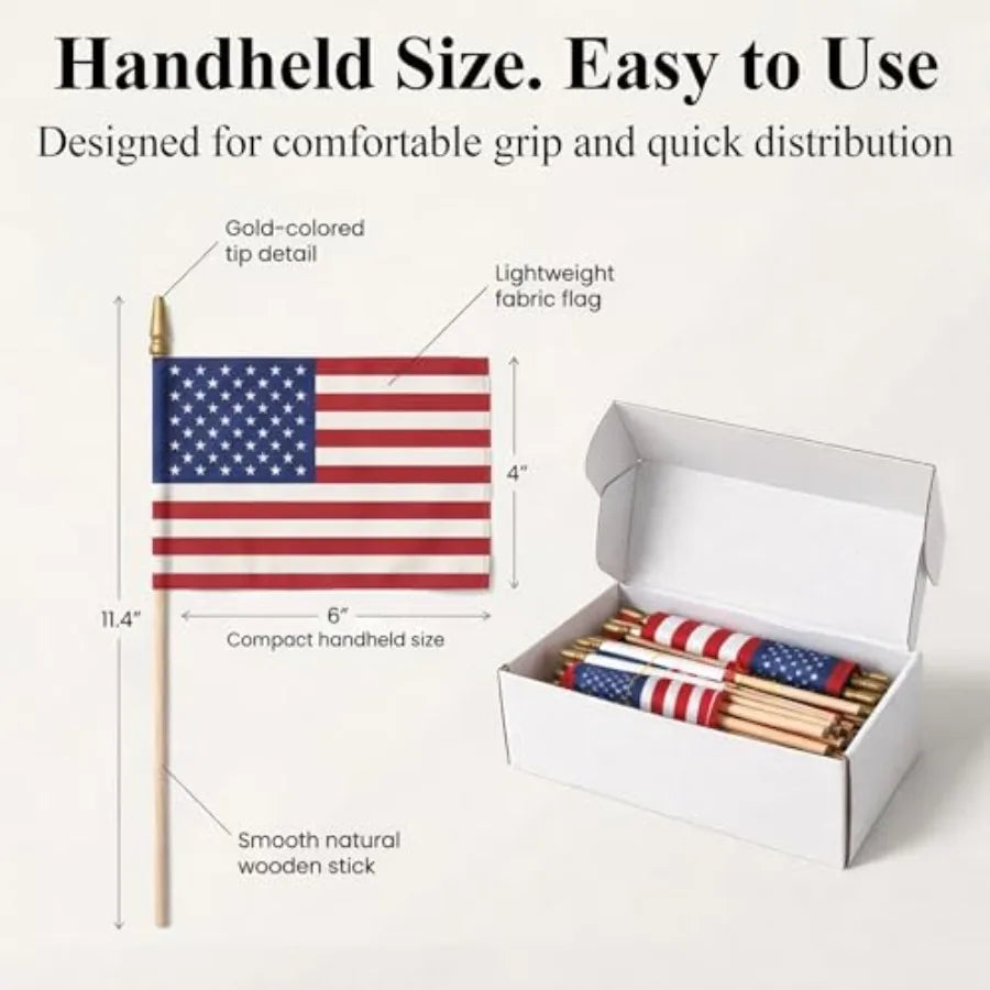 Handheld Flags | Mini US Flags On Stick | Bulk Pack | Small