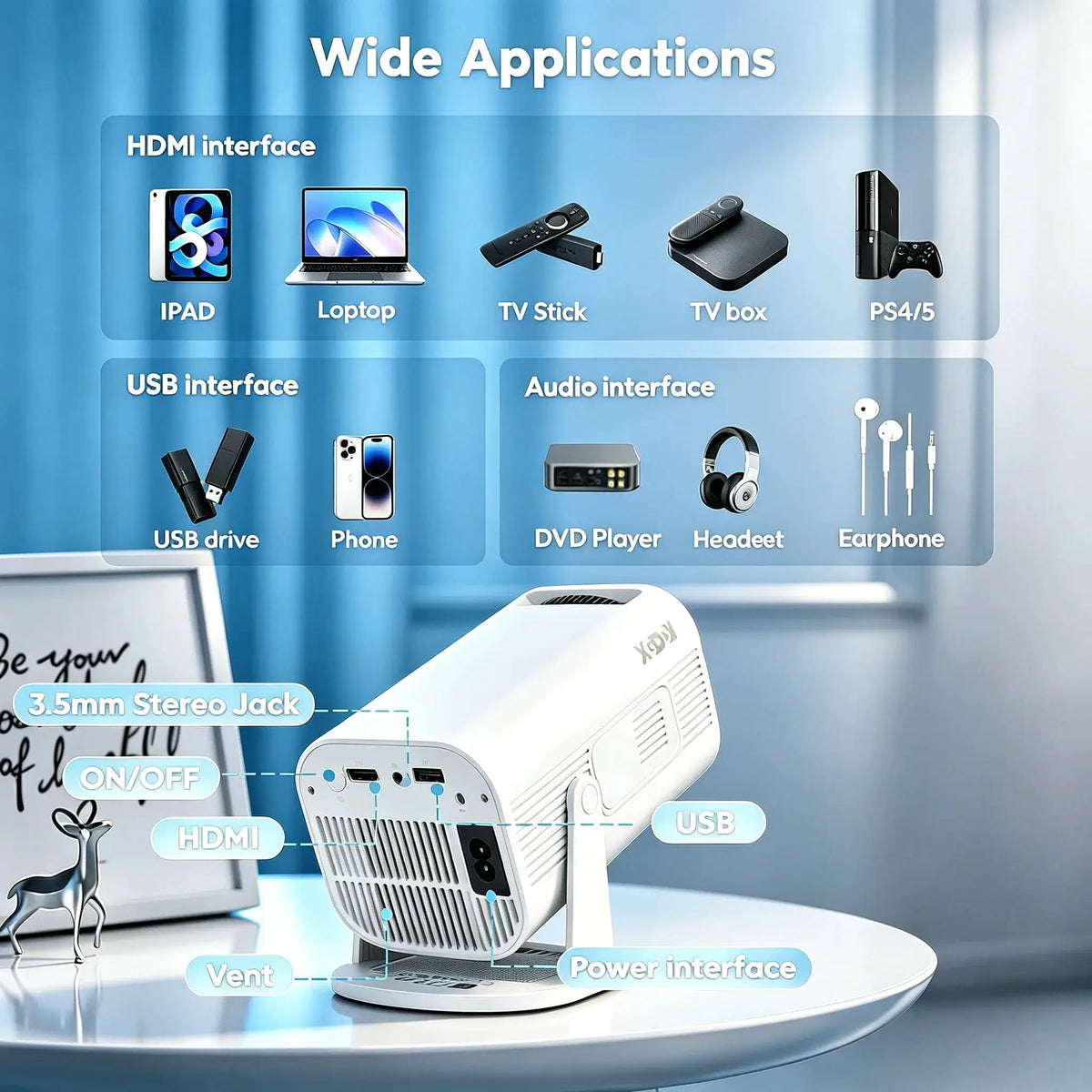 Portable Projector | Native 720P | 300 ANSI Lumens | Android 11
