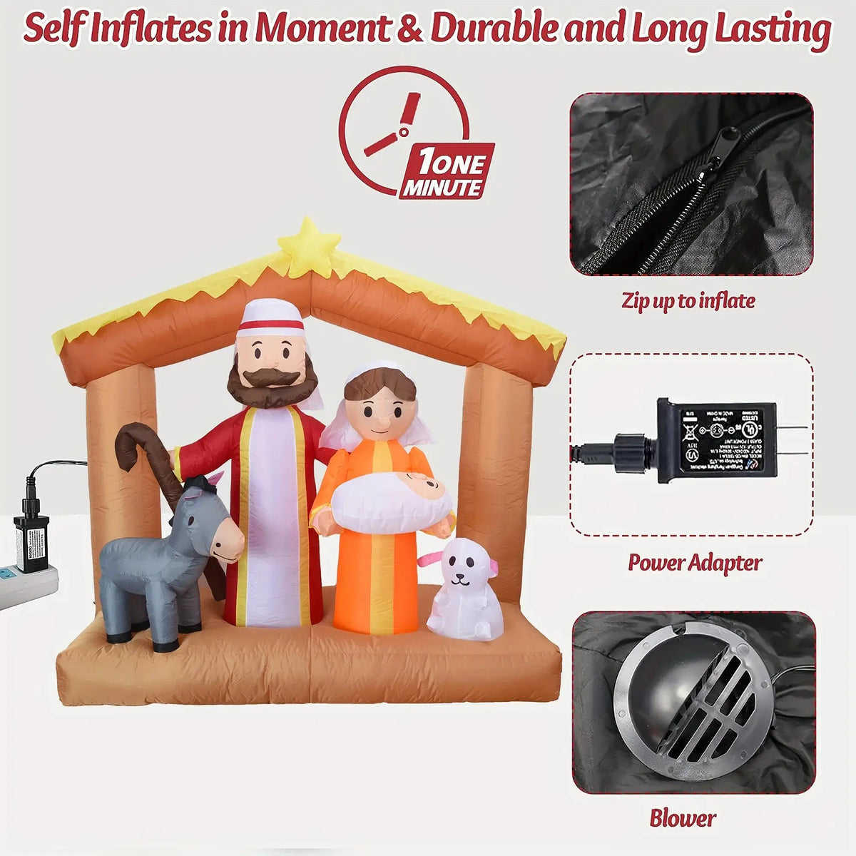 Inflatable Nativity Scene | 6 Ft Height | Led Lights | Garden Yard