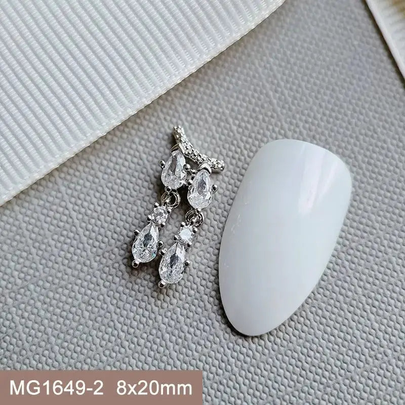 10pcs Silver Rhombus Streamer Bowknot Tassel Zircon Nails Jewelry Decorations DIY Wear Nail Art Accessories Charms Part Supplies from PriceLows™