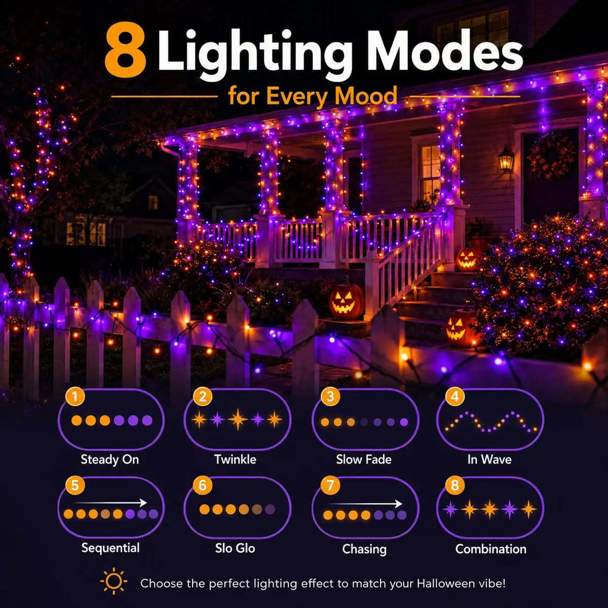 Halloween Solar String Lights | 335 Ft Length | 800 LED Bulbs | With Remote