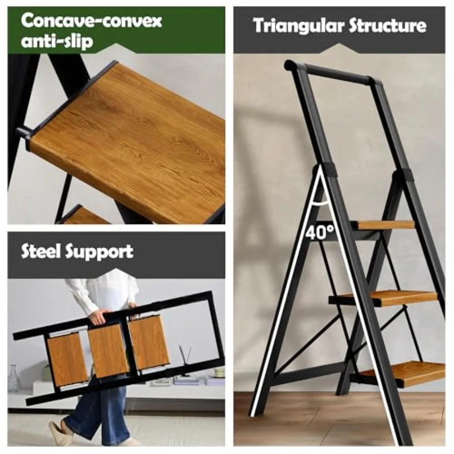 3 Step Ladder, Portable Folding Ladder with Wide Pedal, Lightweight Aluminum Step Stool with Convenient Handgrip, 330 lbs Capac from PriceLows™