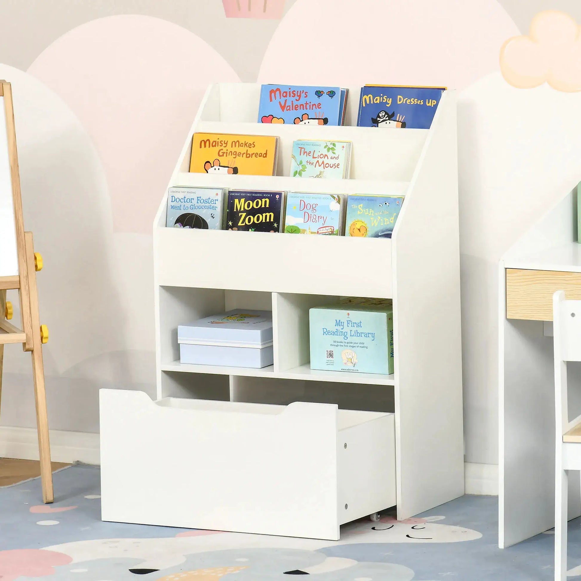 Kids Storage Bookcase Stand w/ Display Shelves & Drawer for Toys & Books, White from PriceLows™