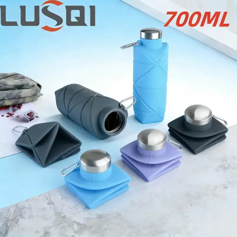 LUSQI 700ml Foldable Silicone Water Bottle Portable Outdoor Sports Collapsible Water Cup With Steel Lid Leak-Proof Lightweight from PriceLows™