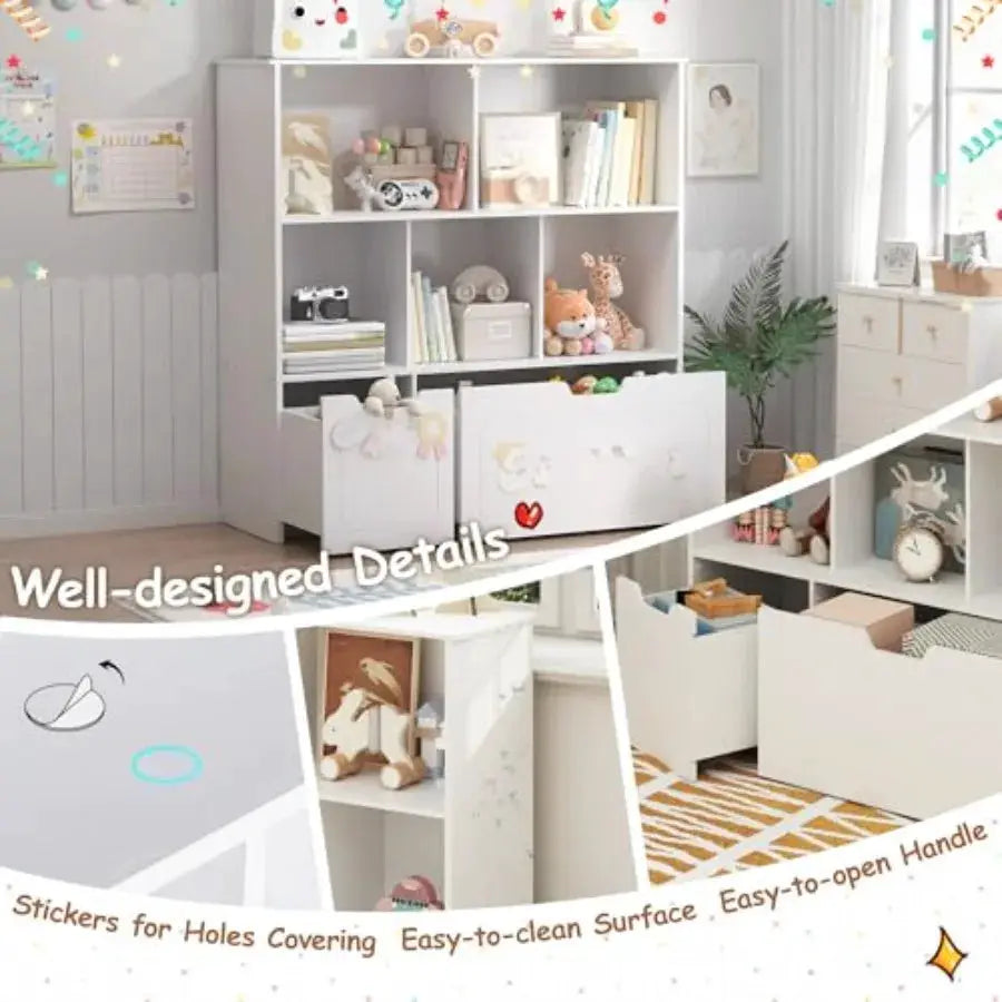 Toy Storage Organizer with 2 Movable Drawers 3-Shelf Bookcase 's Toy Chest Cabinet for Playroom Bedroom Daycare Nursery School from PriceLows™