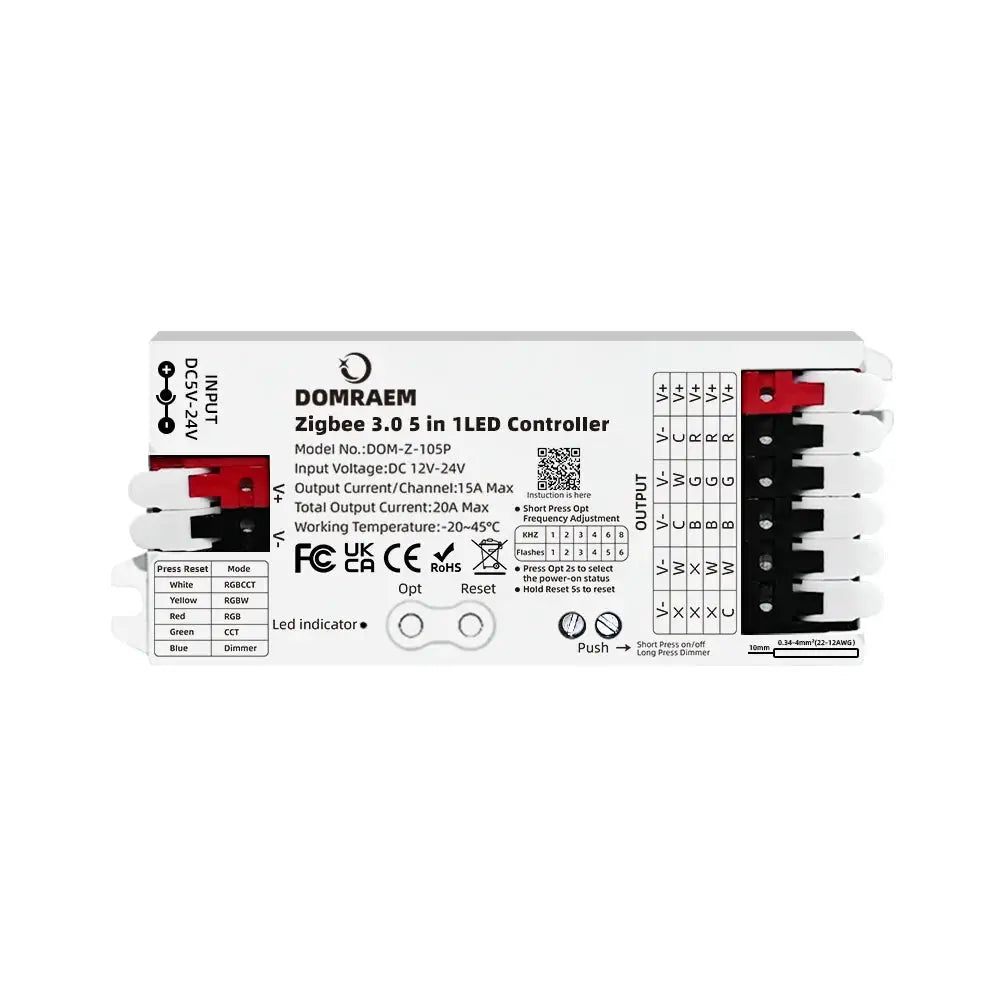 DOMRAEM Zigbee 3.0 5 in 1 LED Strip Controller DIMMER CCT RGB RGBW RGBCCT Compatible with HU*E SmartThings APP Voice 20A Max from PriceLows™