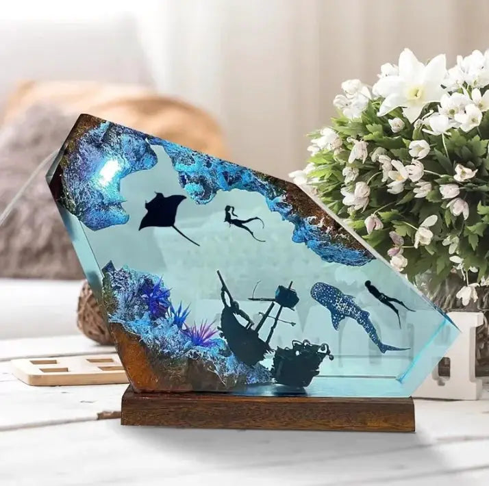 Seabed World Organism Resin Table Light Creactive Art Decoration Lamp Shark Sunken Ship Theme Night Light USB Charge from PriceLows™