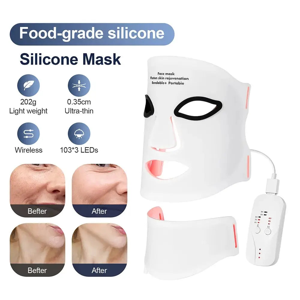 Silicone LED Mask Face With Neck 7 Colors LED Photon Red Light Infrared Therapy Flexible Facial Mask Repair Skin Wireless Use from PriceLows™