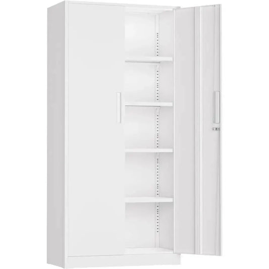 72 Inch Lockable Metal Storage Cabinet with Adjustable Shelves for Home, Office, Garage, and Pantry - White Narrow Size from PriceLows™