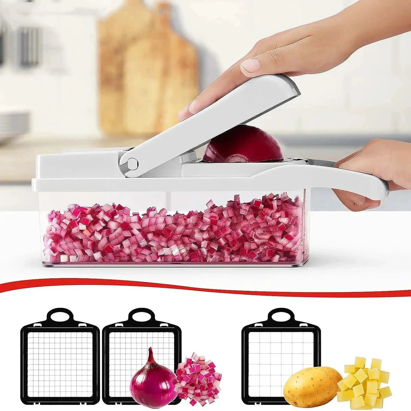 Vegetable Chopper | 15 Piece Set | Stainless Steel Blades | Detachable