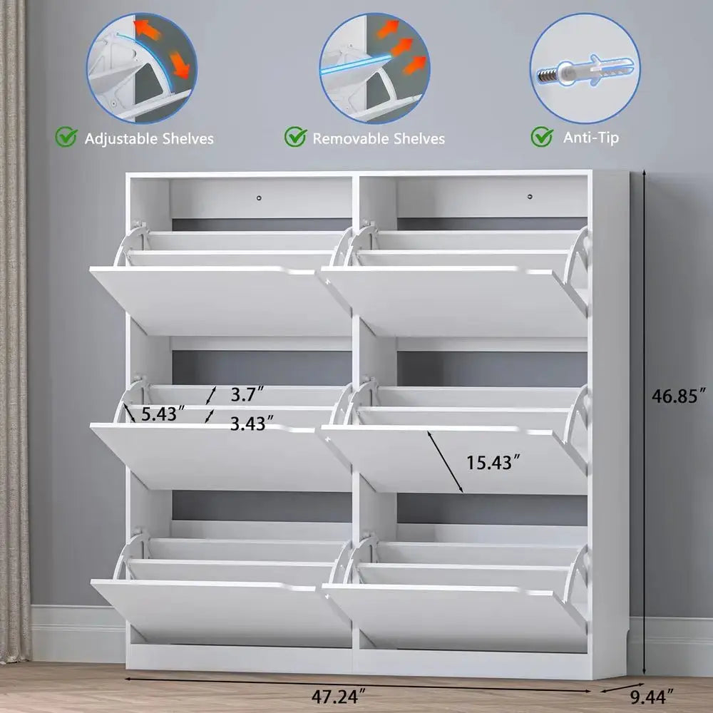 Shoe Cabinet with 6 Flip Drawers, Slim Narrow Shoe Storage Cabinet, Freestanding Shoe Organizer for Entryway, Hallway, Foyer from PriceLows™