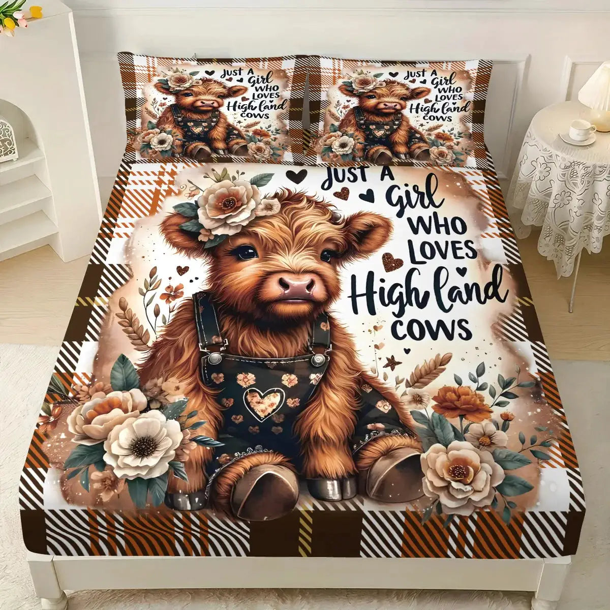 3pcs Cartoon Highland Cow Print Coreless Bed Sheet Set Multi Size Bedcover Bedroom Dormitory Bedding Decoration Machine Washable from PriceLows™