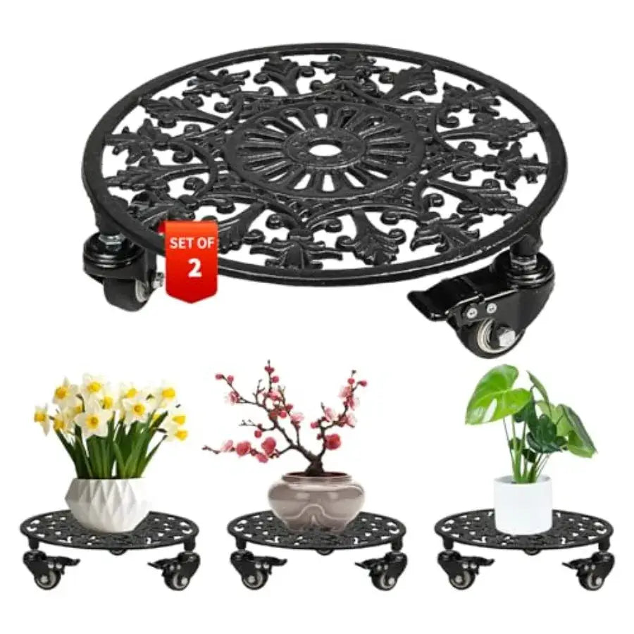 2 Pack Gold Metal Plant Caddy with Wheels, Round Rolling Plant Stand Heavy Duty Indoor Outdoor Planter Dolly, Plant Pot Mover f from PriceLows™