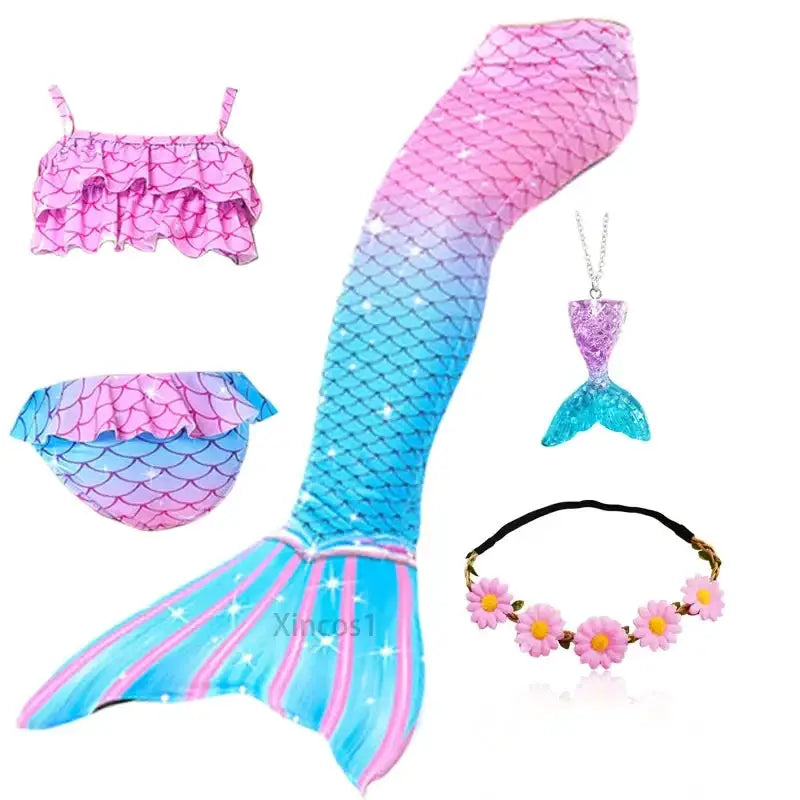 New The Little Mermaid Tails Ariel Memaid Swimsuit Bikini Bathing Suit Halloween Costume Girls Can Add Monofin for Pool Swim from PriceLows™