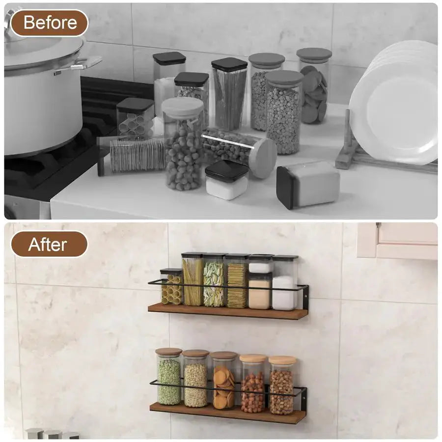 Rack SelfAdhesive or drilling, Rustic Style Hanging Spice Rack, Spice Organization for Cabinet Door or Wall Mount, Over The Stov from PriceLows™