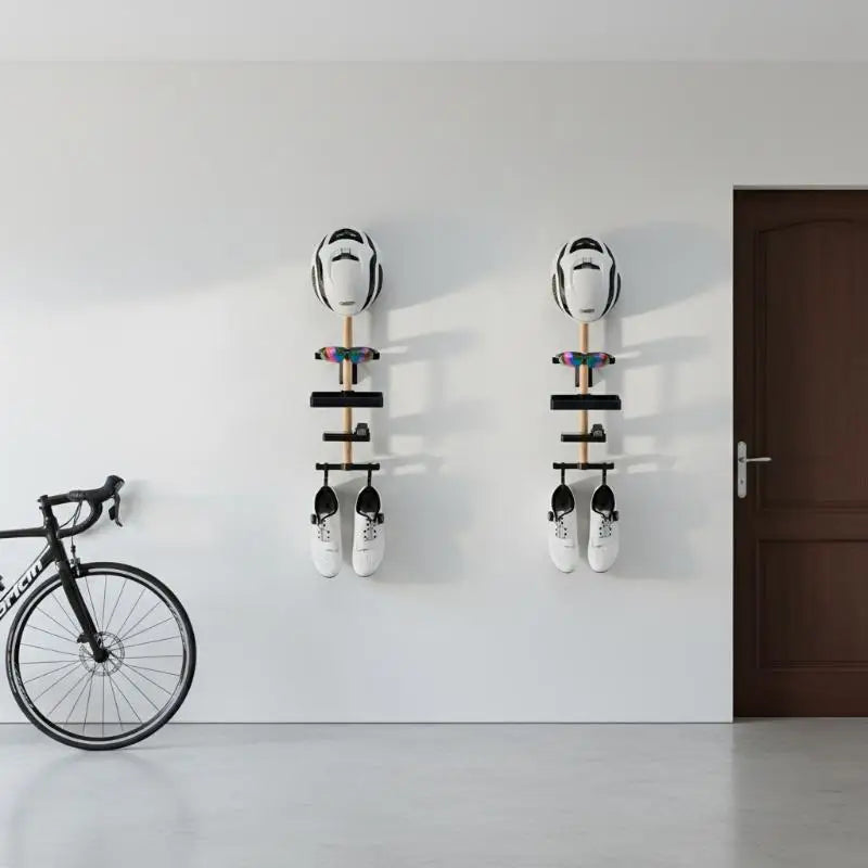 Bicycle Wall Storage 1 Set Beech Wood Mounted Gear Rack Helmet Holder for Cyclists Home and Apartment from PriceLows™