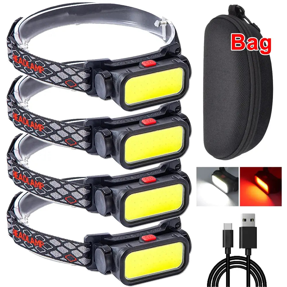 Powerful COB LED Headlamp USB Rechargeable 4 Modes Lighting Head Flashlight With 18650 Built in Battery Camping Fishing Lantern from PriceLows™