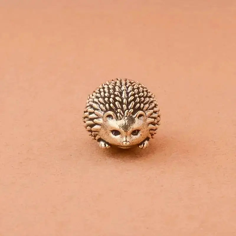Brass Hedgehog Figurine | Vintage Metal Craft | Desktop Home Accent