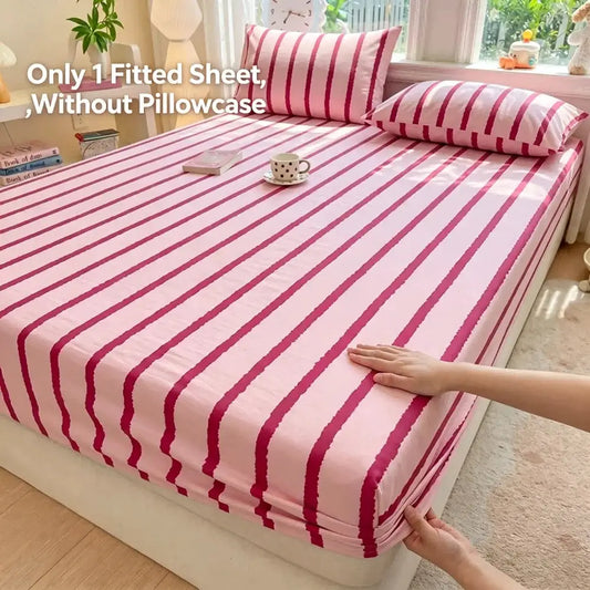 1pc Pink Blue Striped Fitted Sheet Deep Pocket Elastic Mattress Cover Single Double Queen King Bedroom Decor For Girls Boys from PriceLows™