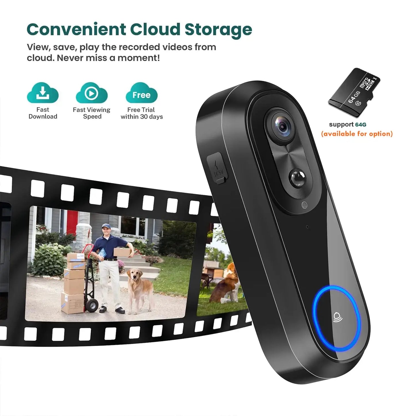 Smart Video Doorbell | 1080P WiFi Camera | Two Way Audio | 7000mAh Battery