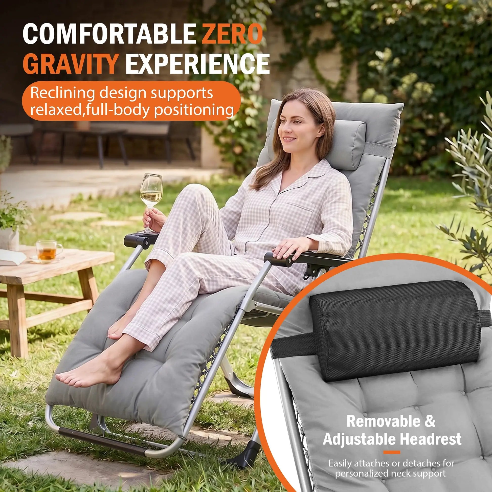 JHK Zero Gravity Reclining Camping Lounge Chair for Outdoor Soft Cushion Patio Chairs with Cup Holder Trays and Removable Cushion Folding Recliner for Indoor from PriceLows™