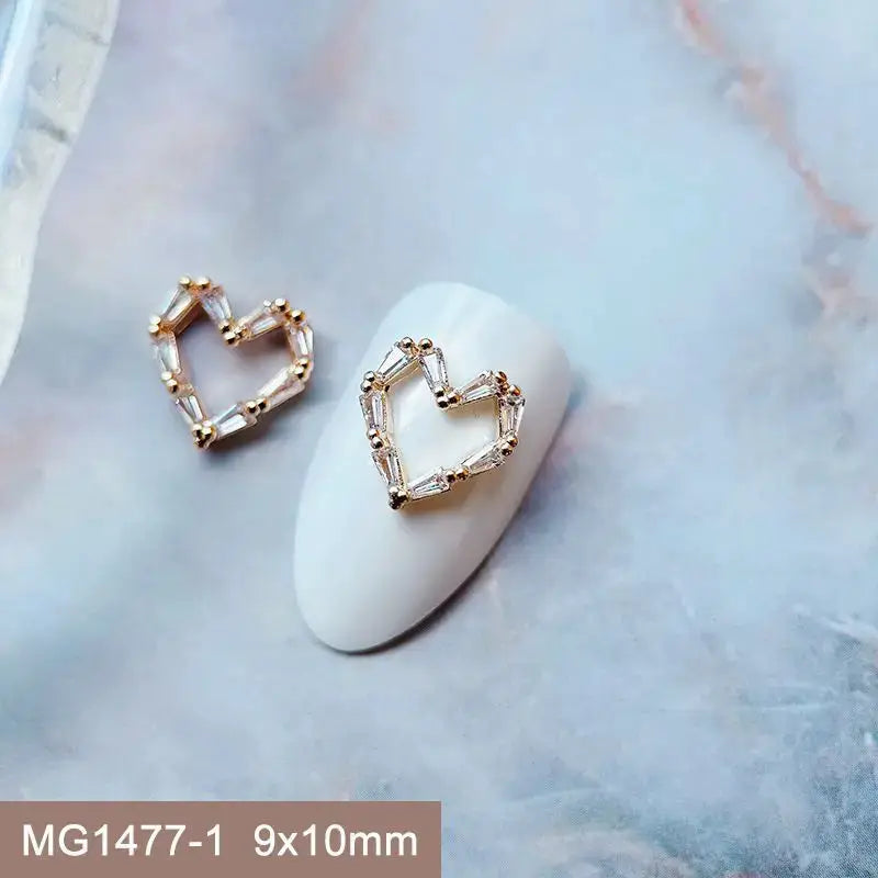 10pcs Valentine's Day Pink Love Heart Ribbon Zircon Metal Nails Jewelry Decorations Nail Art Accessories Charms Parts Supplies from PriceLows™