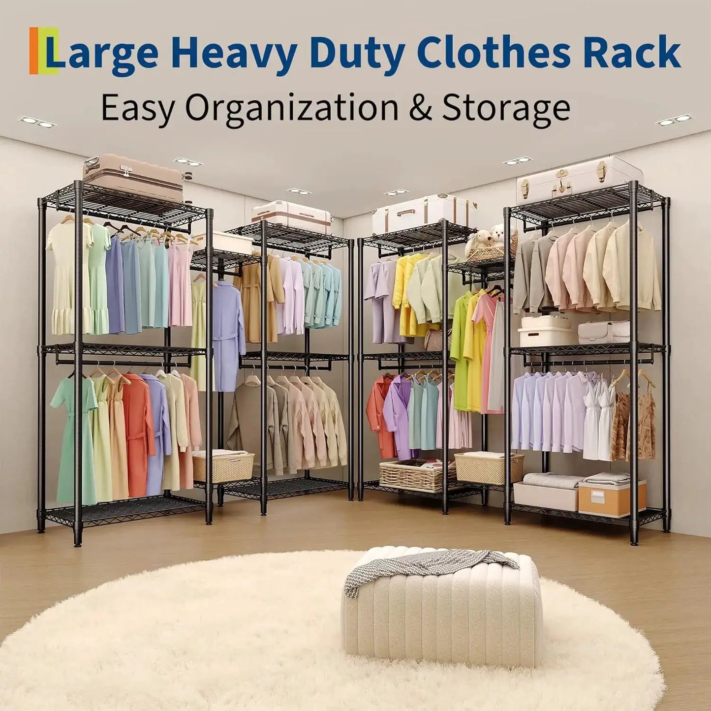 Heavy Duty Clothes Rails,Clothes Rack with 5 Hang Rods & 8 Shelves Freestanding Wardrobe Closet for Corner,Coat Rails from PriceLows™