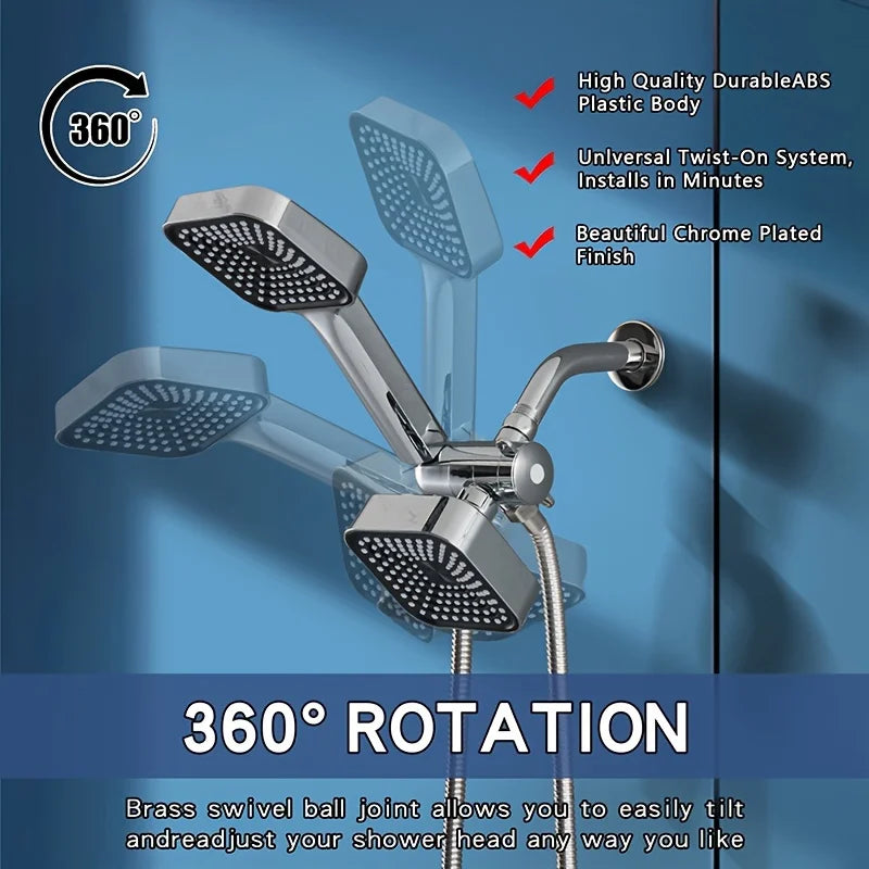 Shower Head Set | Two In One Handheld And Rain | Wall Mounted | With Long Hose