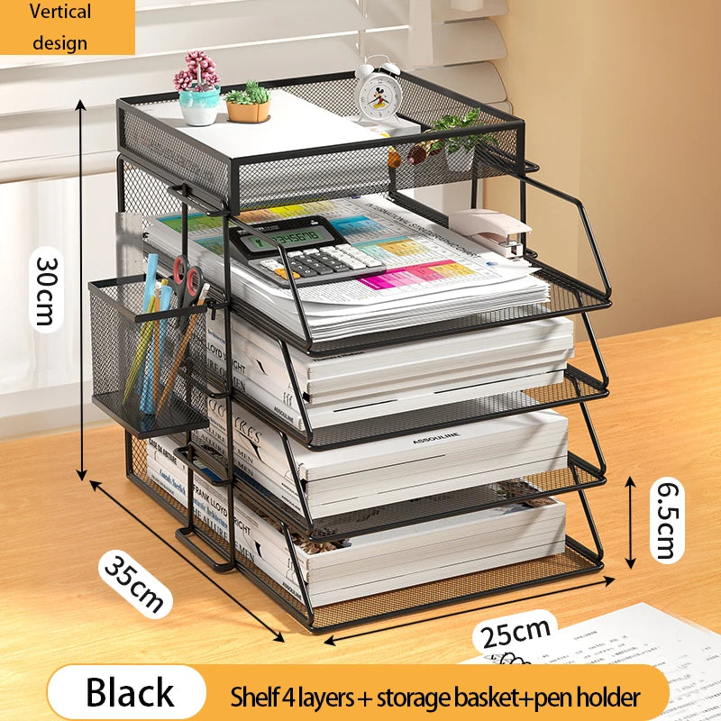 Desk Organizer | 4 Tier Stackable | Metal | Black Finish
