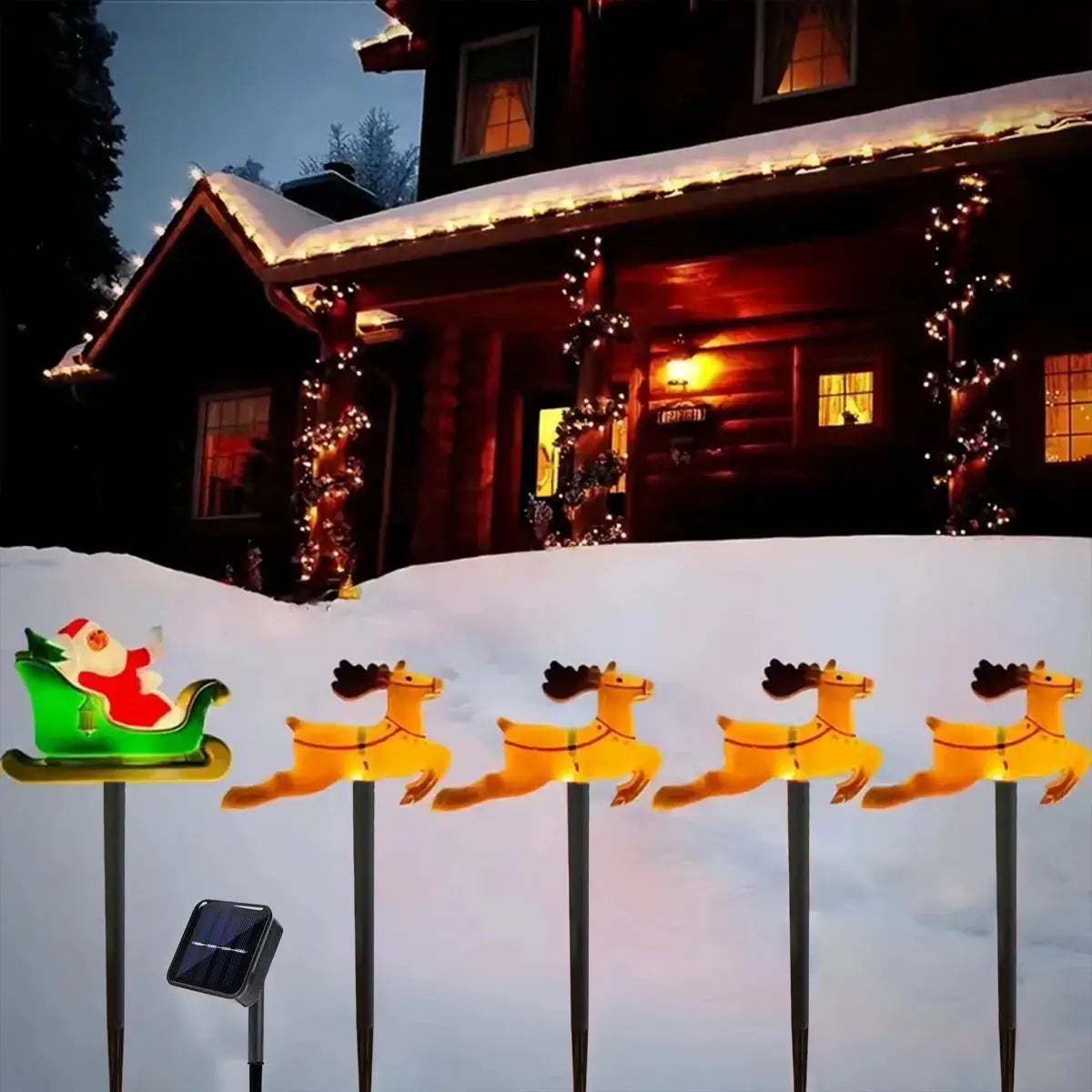 Solar Garden Stake Lights | 8 Lighting Modes | Santa Deer Christmas Design