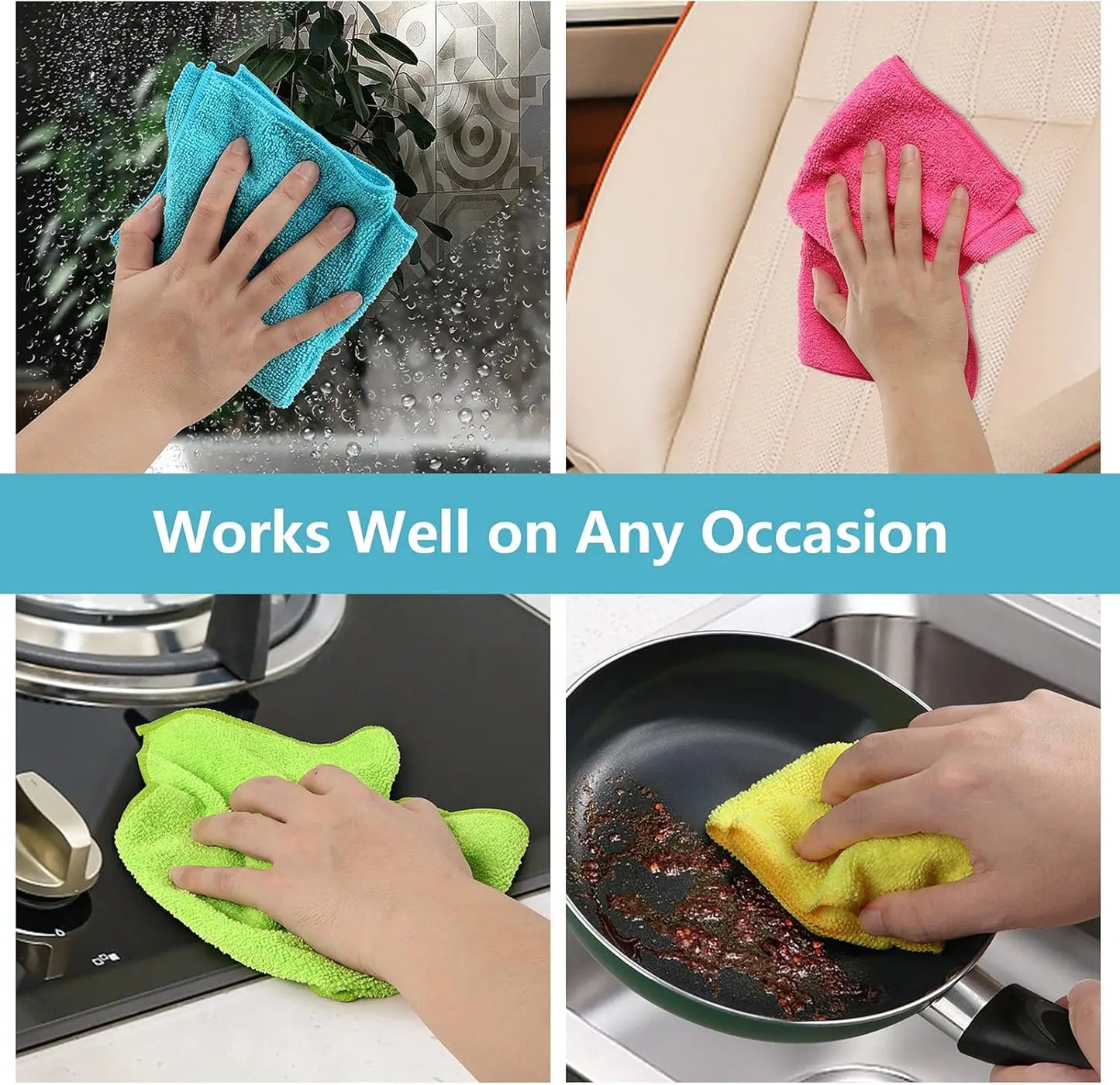 Microfiber Cleaning Cloths | 12 Pack | 4 Color Assortment | 11.5 By 11.5 Inches