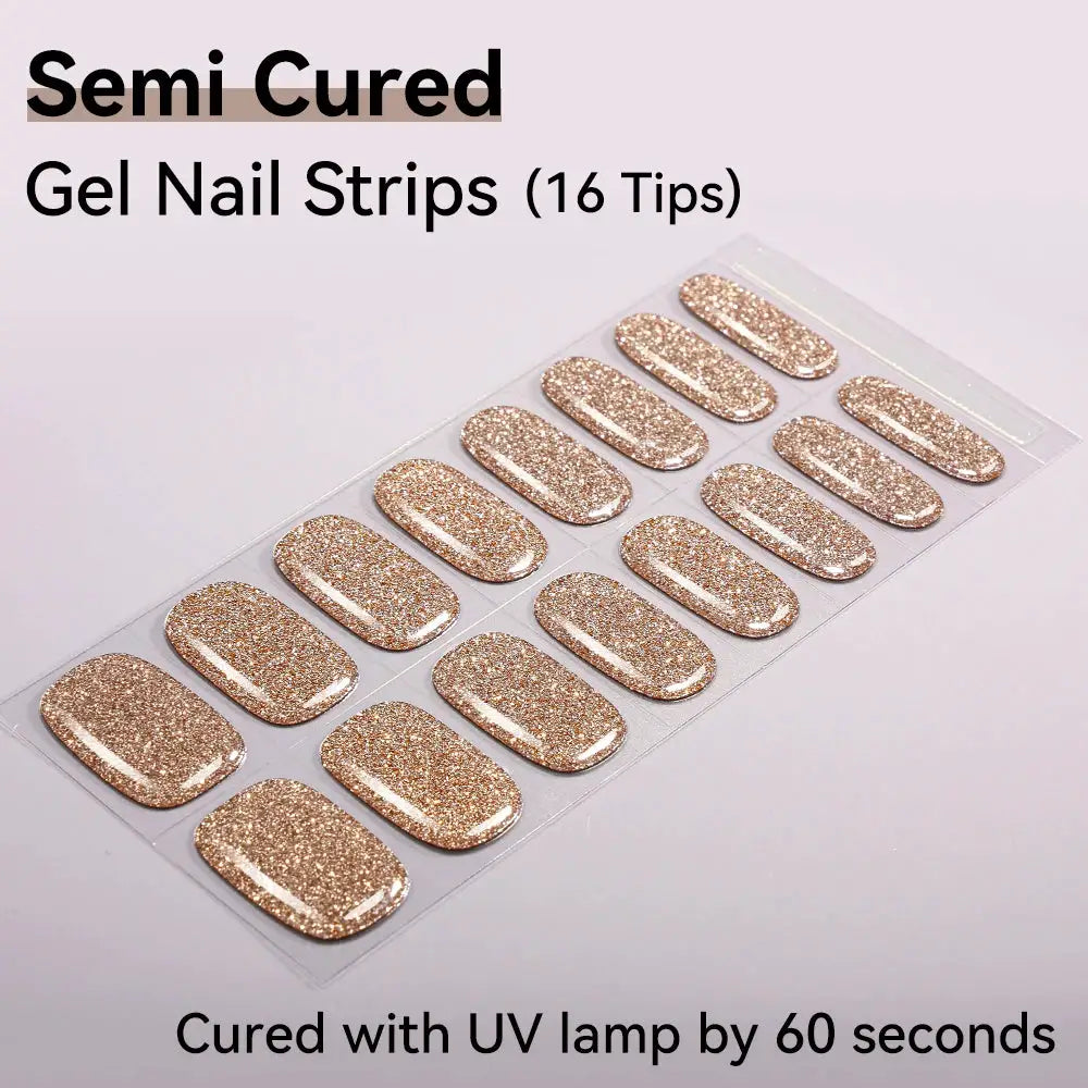16strips Cartoon UV/LED Semi Cured Gel Nail Strips Pink Glitter Cat Eye Self-Adhesive Gel Nail Wraps Full Cover UV Nail Sticker from PriceLows™