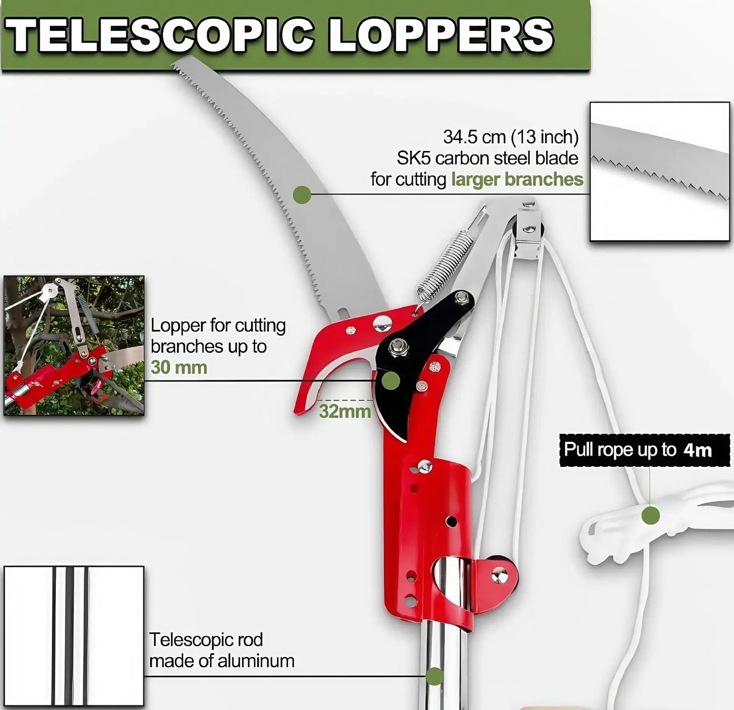 Extendable Tree Pruner Saw High-Altitude Branches Trimmer Pruning Shears Harvester Clipper for Plant Twig Vine for Plant Garden from PriceLows™