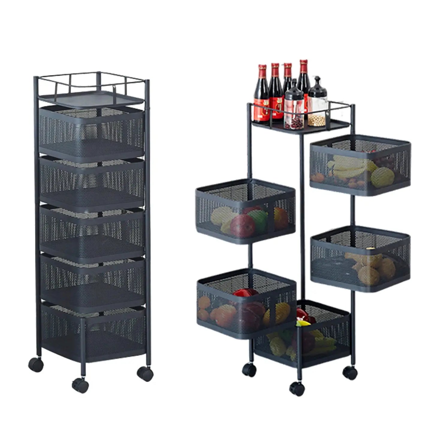Five Layers 360 Degree Rotatable Trolley Storage Rack, Carbon Steel Storage Rack, Kitchen Vegetable Rack, Snack Storage Rack from PriceLows™