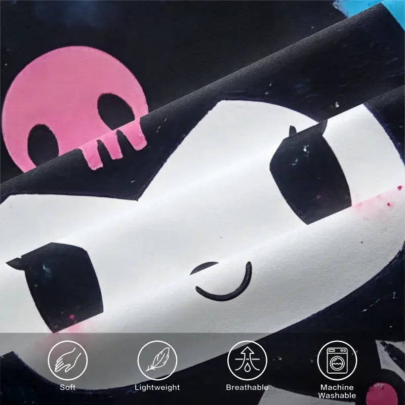 Kawaii Kuromi Cool Blue Fitted Sheet Sanrio Graffiti Print Bed Sheet Set with Pillowcases Anime Edgy Bedding Mattress Cover from PriceLows™