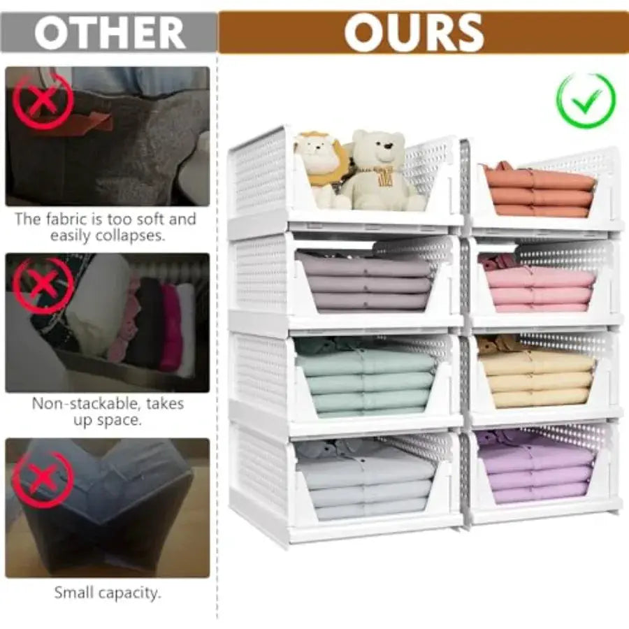 Stackable Closet Organizer Box, Multifunctional and Foldable Closet Storage Basket for Bathroom Kitchen Laundry Room Wardrobe S from PriceLows™