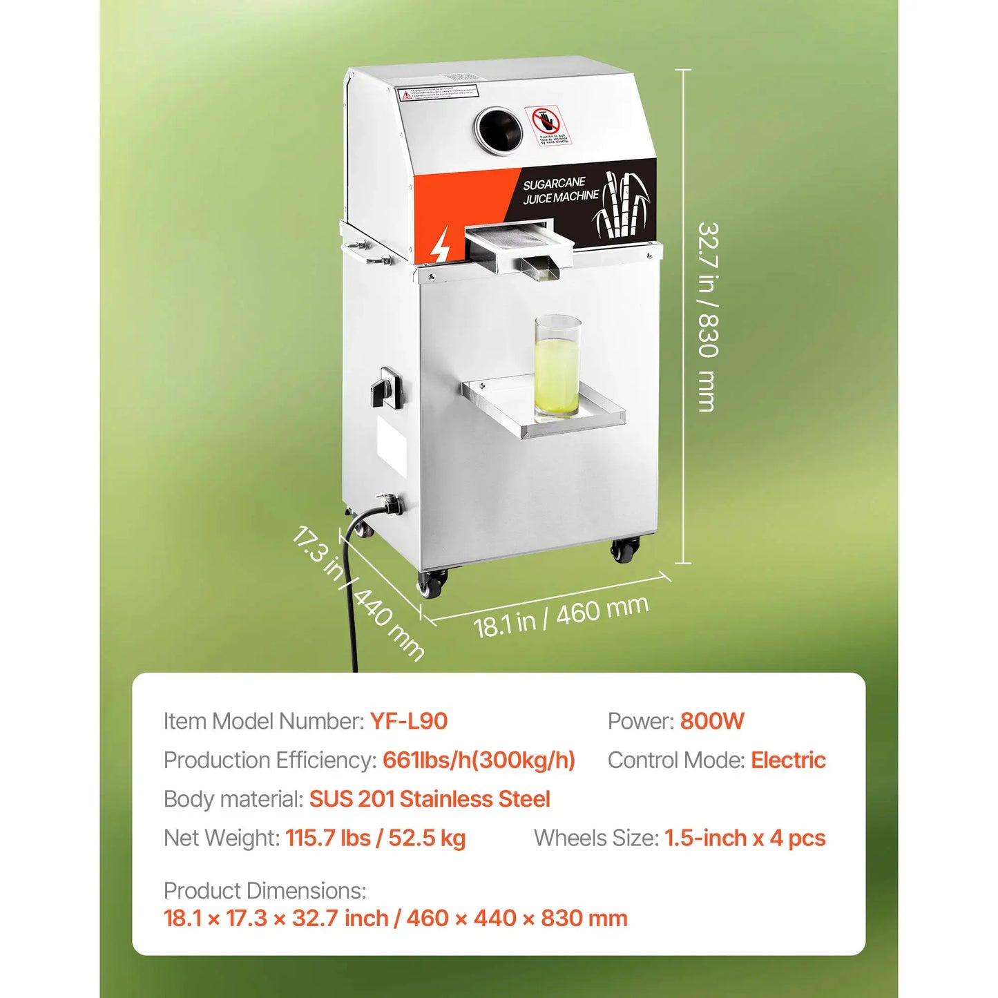SucceBuy Commercial Sugar Cane Juicer 800W Electric Sugarcane Juicer Machine with 661LBS/H High Output 3 Stainless Steel Rollers Sugar Cane Press Juice Extractor Squeezer on Wheels for Home Commercial from PriceLows™