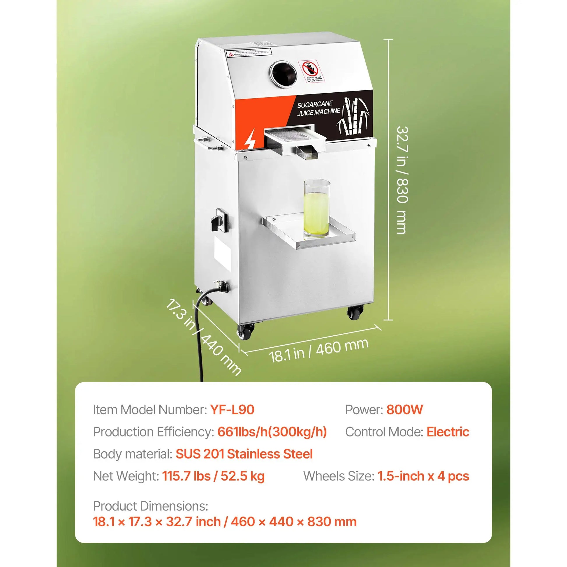 SucceBuy Commercial Sugar Cane Juicer 800W Electric Sugarcane Juicer Machine with 661LBS/H High Output 3 Stainless Steel Rollers Sugar Cane Press Juice Extractor Squeezer on Wheels for Home Commercial from PriceLows™