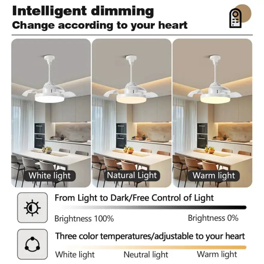 Invisible Ceiling Fan | With Light | E27 Base | Retractable Blades