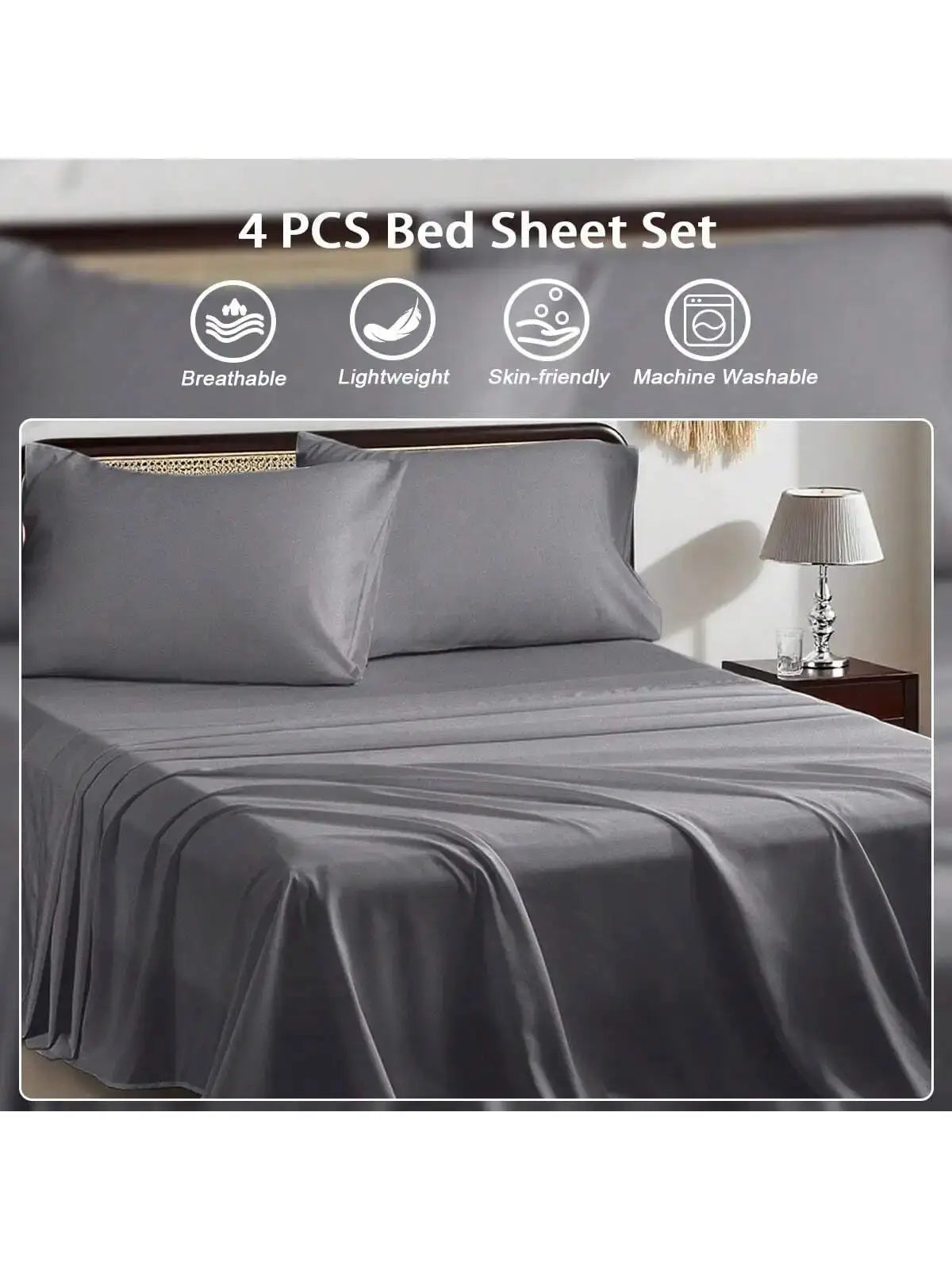 3/4 Piece Bed Sheet Set Soft Breathable Hotel Luxury Summer bedding Twin Flat Fitted Sheet Pillowcase from PriceLows™