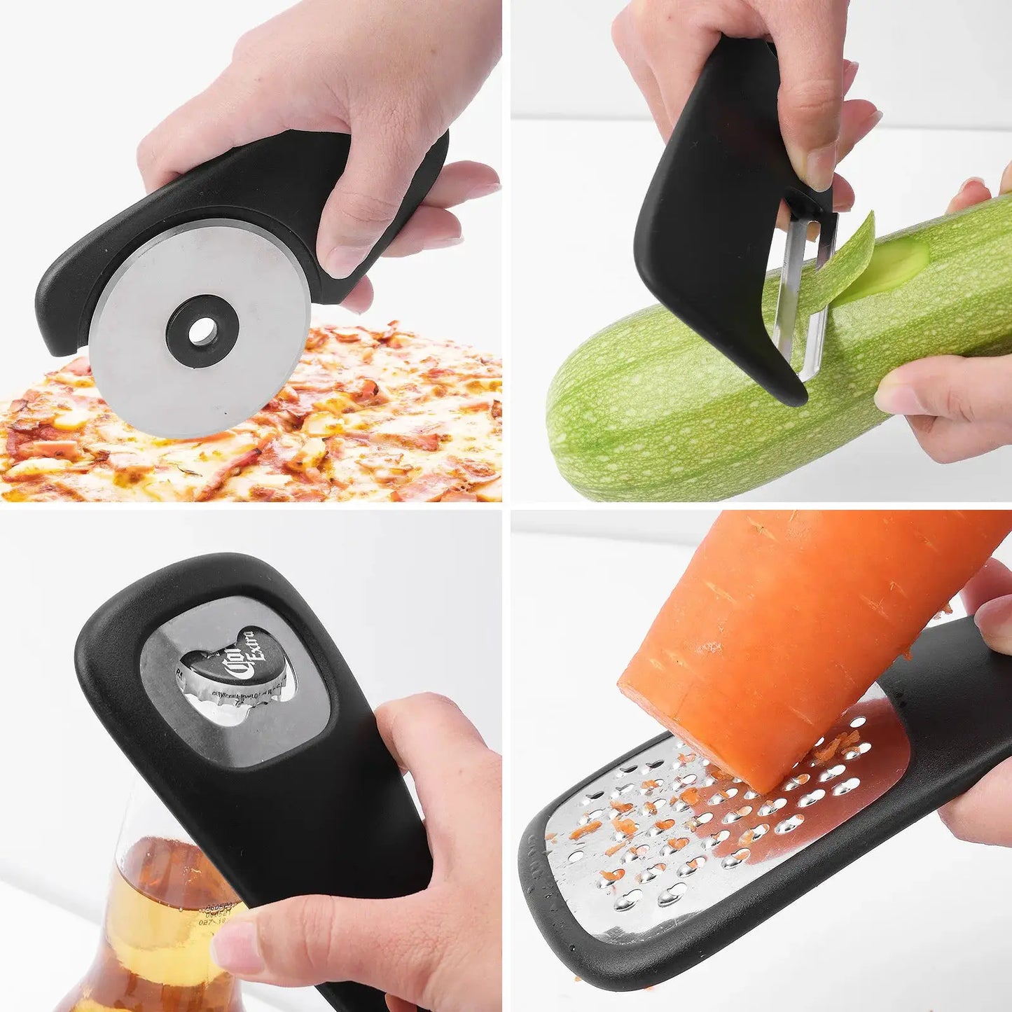 6Pcs Kitchen Gadgets Set Stackable Cheese Grater Bottle Opener Vegetable Peeler Herb Stripper Pizza Cutter Garlic Grinder Tools from PriceLows™
