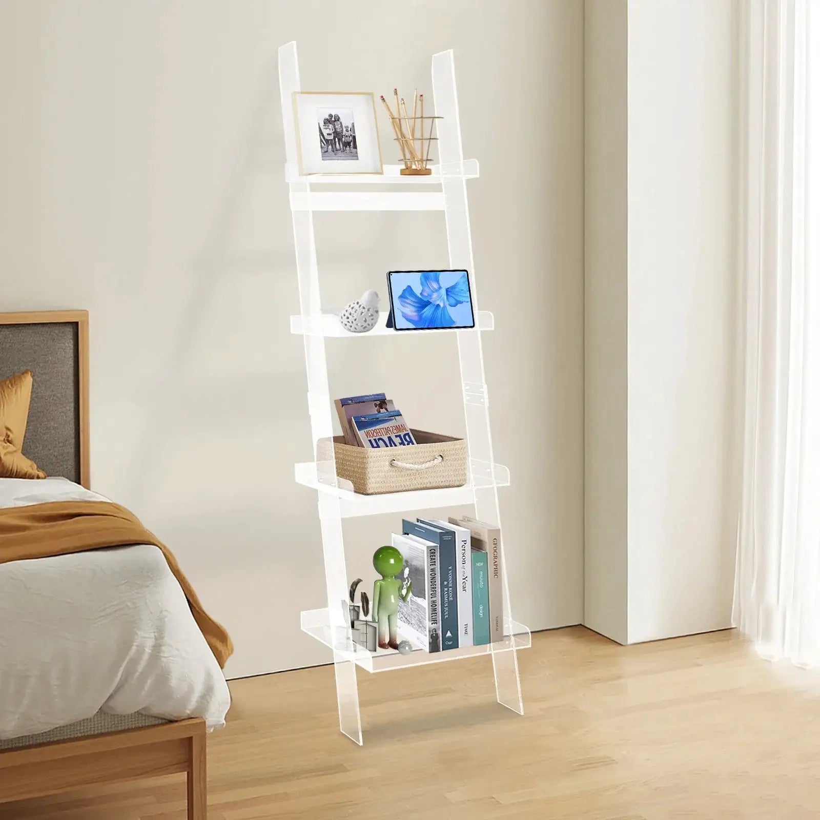 Home 4-Tier Ladder Bookshelf – Freestanding Acrylic Bookcase, Frame 52 cm*183 cm from PriceLows™