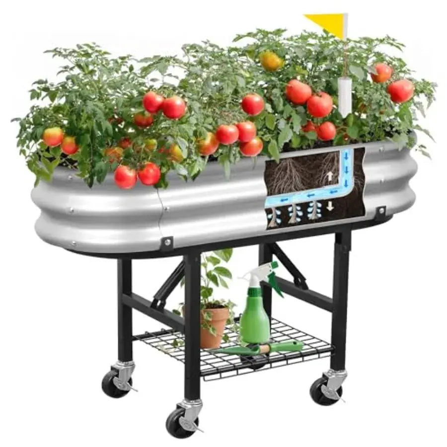 Raised Garden Bed with Legs and Heavy Duty Wheels Self-Watering Planter Box Easy-Install Foldable Stand Galvanized Metal Elevat from PriceLows™