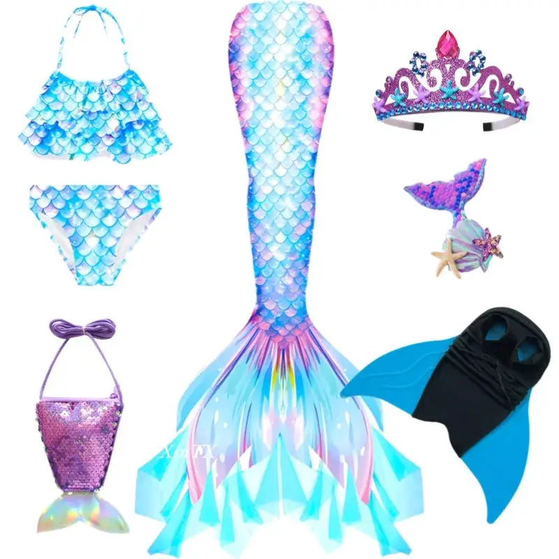 New Girls The Little Mermaid Tails Boy Memaid Swimsuit Bikini Bathing Suit Halloween Costume Girll Can add Monofin For Pool from PriceLows™