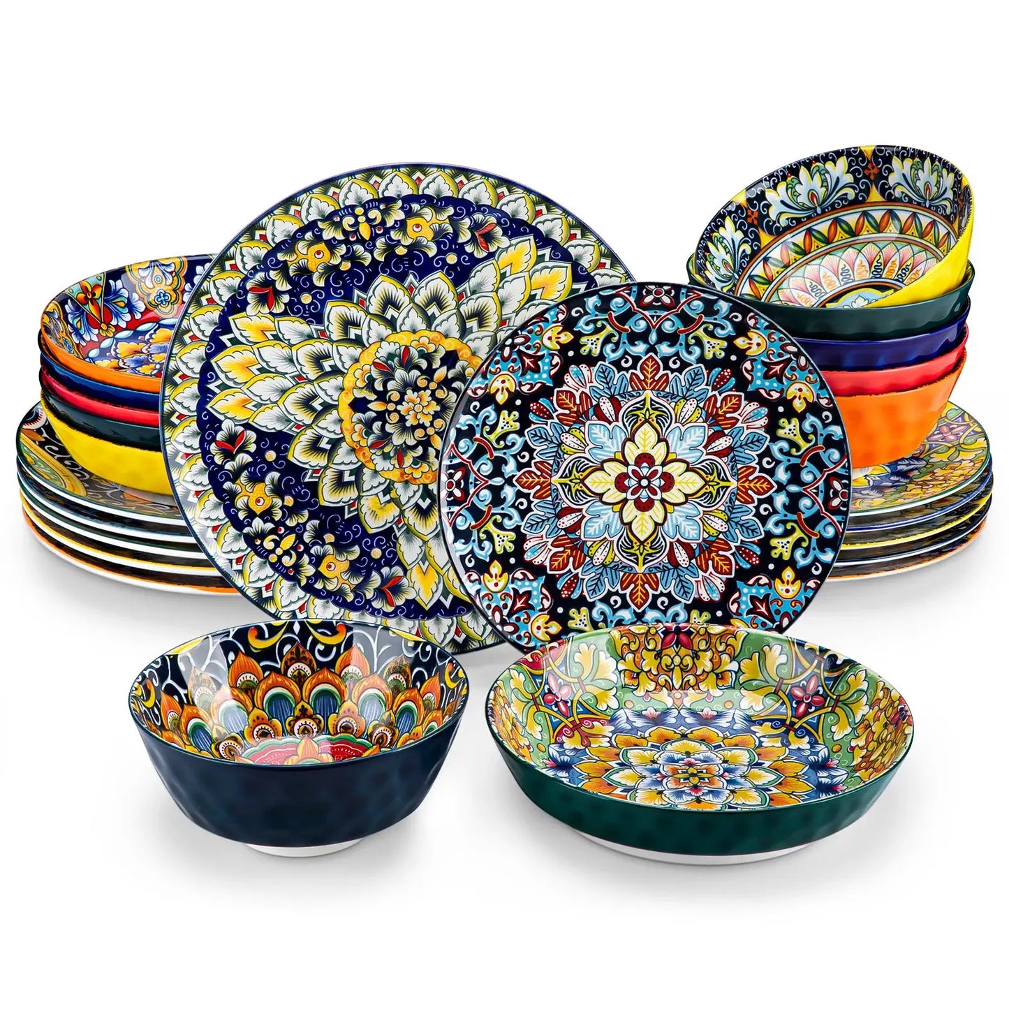vancasso 12/16/18/24 Piece Ceramic Dinnerware Set Stoneware Bohemian Style with Dinner/Dessert Plate/Cereal/Pasta Bowl For 6 from PriceLows™