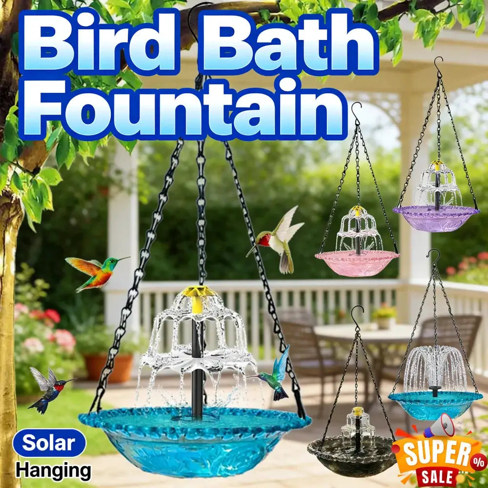Solar Cascade Hanging Bird Bath Fountain Wildlife Feeder Outdoor Hanging Bird Bath with Solar Fountain for Garden Backyard Patio from PriceLows™