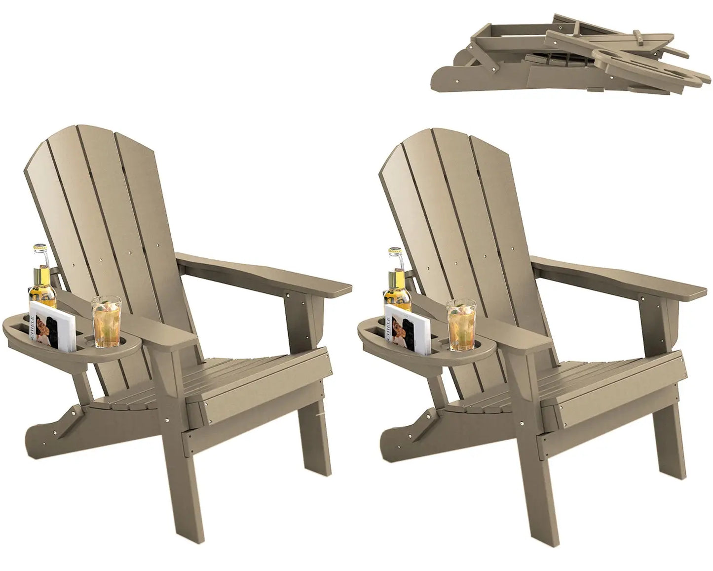 FOOWIN 1/2pcs Folding Adirondack Chair Weather Resistant HDPE Plastic Cup Holder Outdoor Patio Garden Fire Pit Deck Lawn from PriceLows™