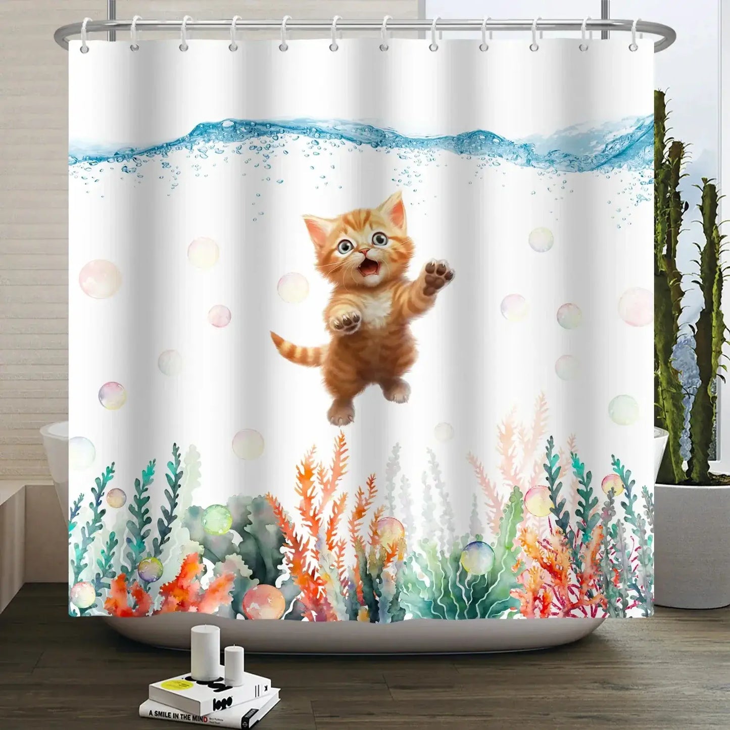 Cartoon Cat Shower Curtain Funny Animal Cute Cat Dog Kids Print Waterproof Bath Bathroom Shower Curtains Decoration with Hooks from PriceLows™