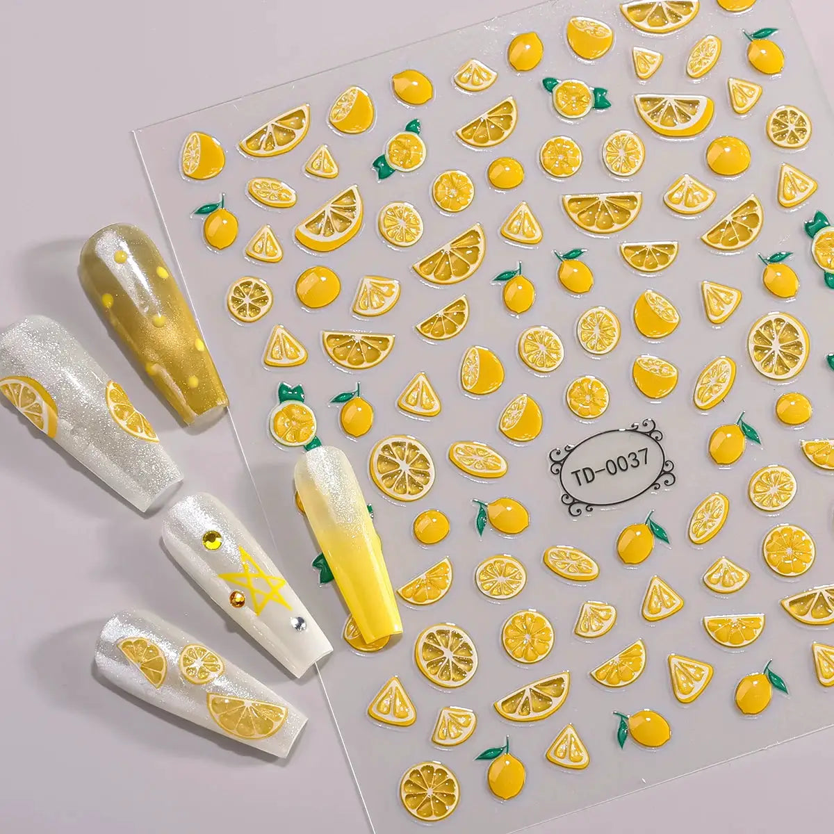 1pc 5D Summer Lemon Jelly Nail Art Sticker Embossed Fruit Self-Adhesive Decals Sliders for Nails DIY Manicure Decoration from PriceLows™